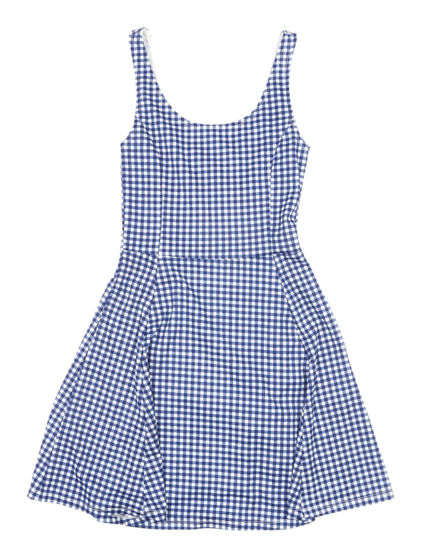 H&M Women's Blue Gingham Skater Mini Dress Size 4