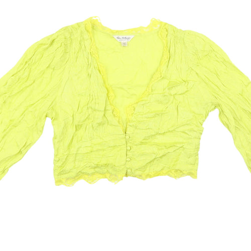 Miss Selfridge Women's Yellow Lace Cropped Blouse UK 14