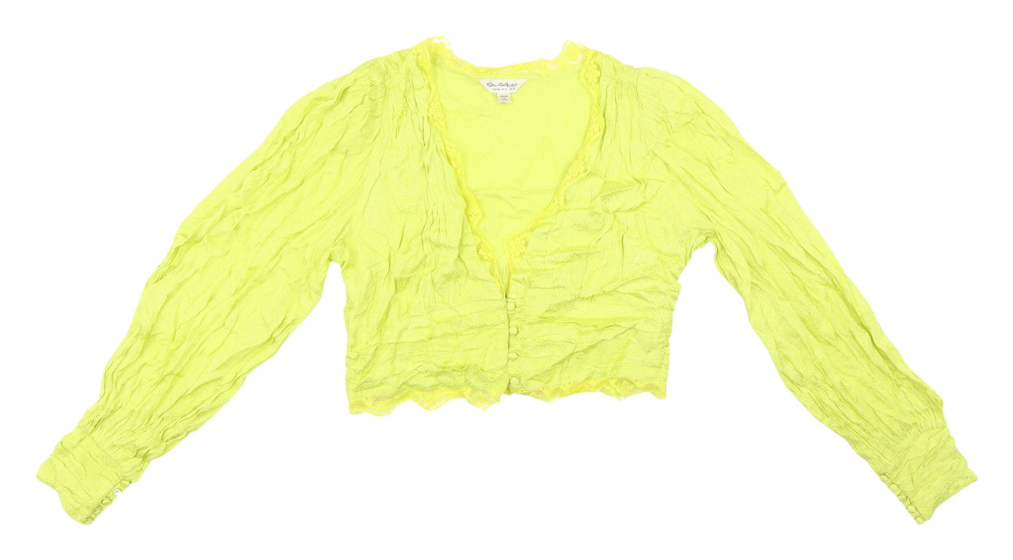 Miss Selfridge Women's Yellow Lace Cropped Blouse UK 14