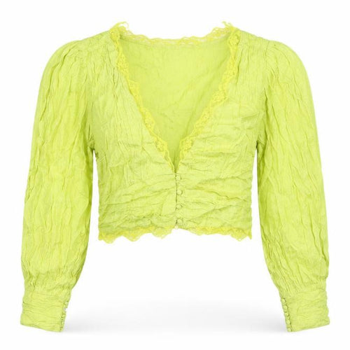 Miss Selfridge Women's Yellow Lace Cropped Blouse UK 14