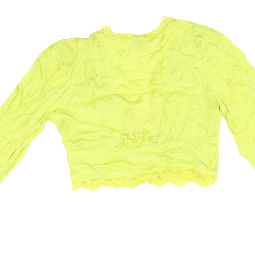 Miss Selfridge Women's Yellow Lace Cropped Blouse UK 14