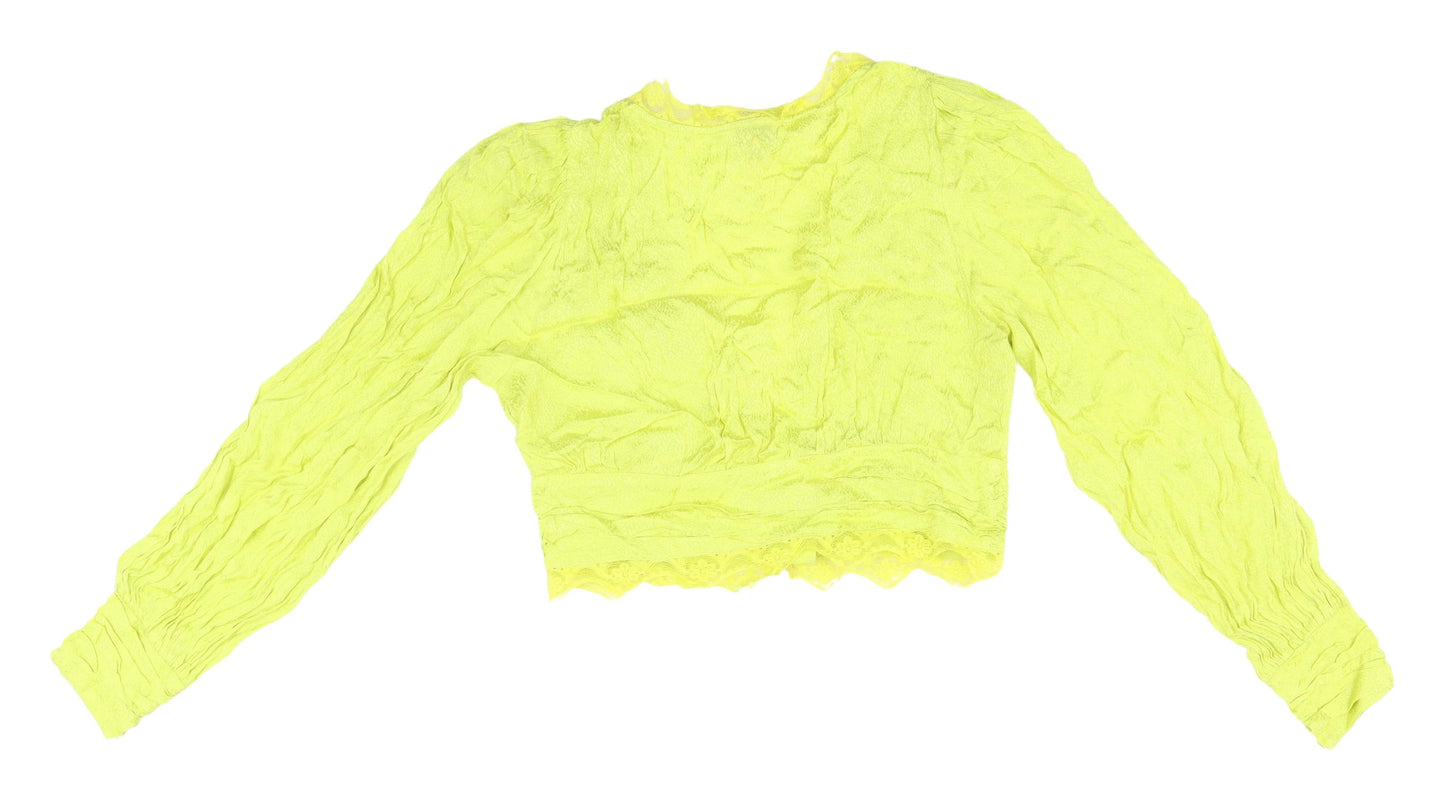 Miss Selfridge Women's Yellow Lace Cropped Blouse UK 14