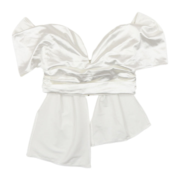 PrettyLittleThing White Satin Bow Wrap Blouse UK 8