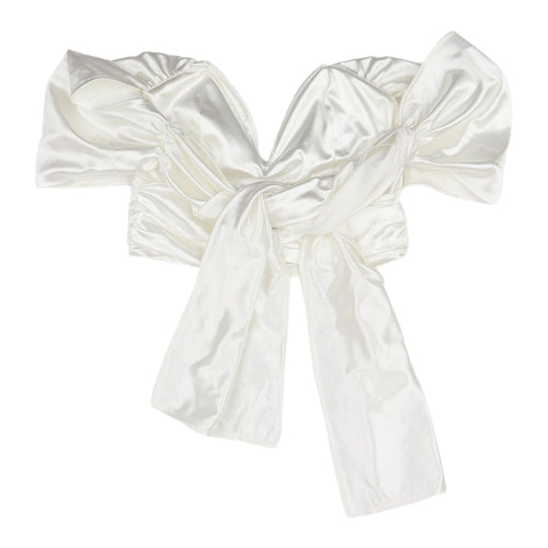 PrettyLittleThing White Satin Bow Wrap Blouse UK 8
