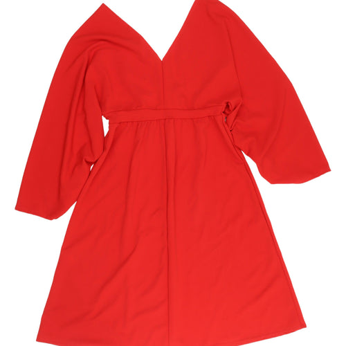 Boohoo Red V-Neck A-Line Dress, UK 10
