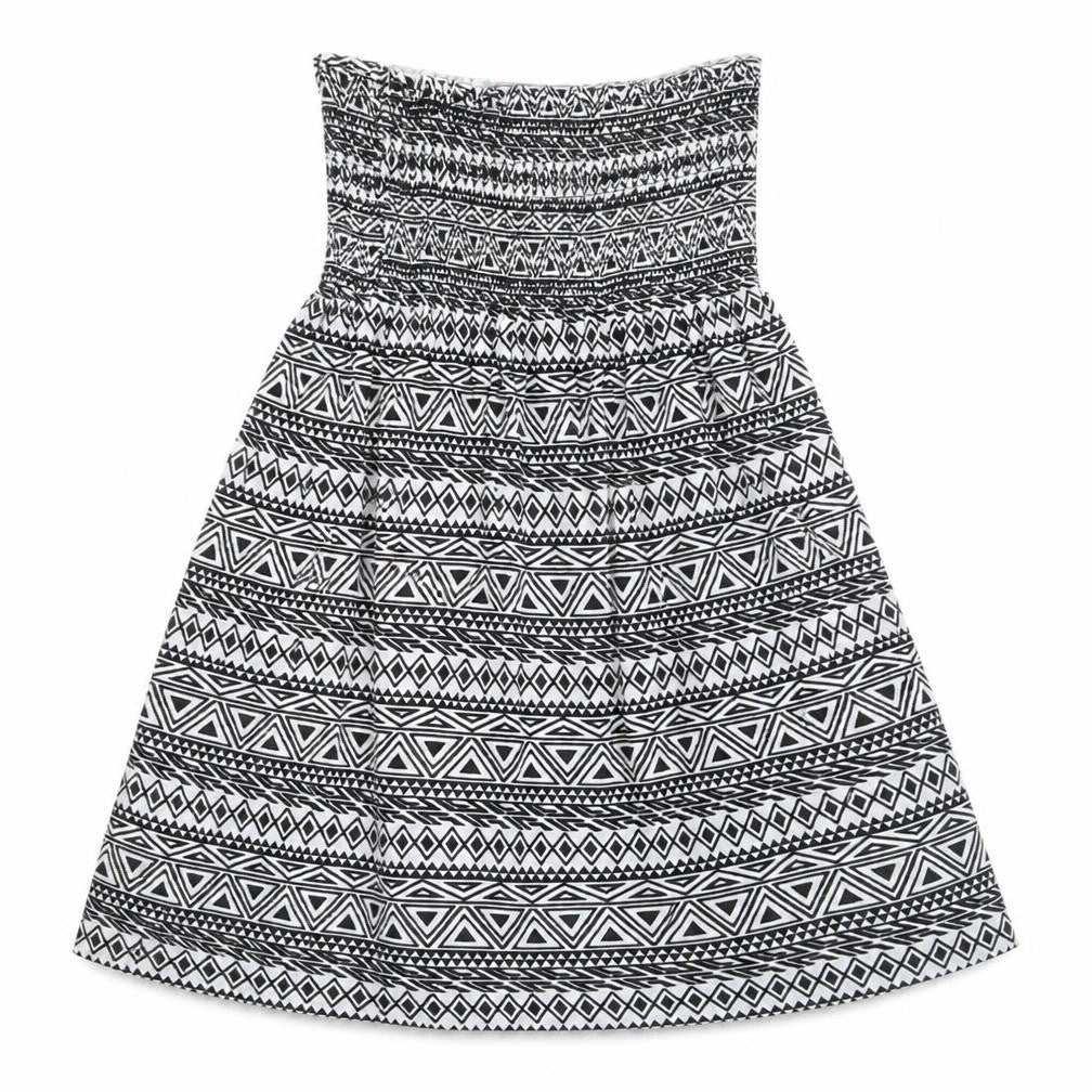 Front view of Tease Women's Black Geometric Bandeau Summer Dress