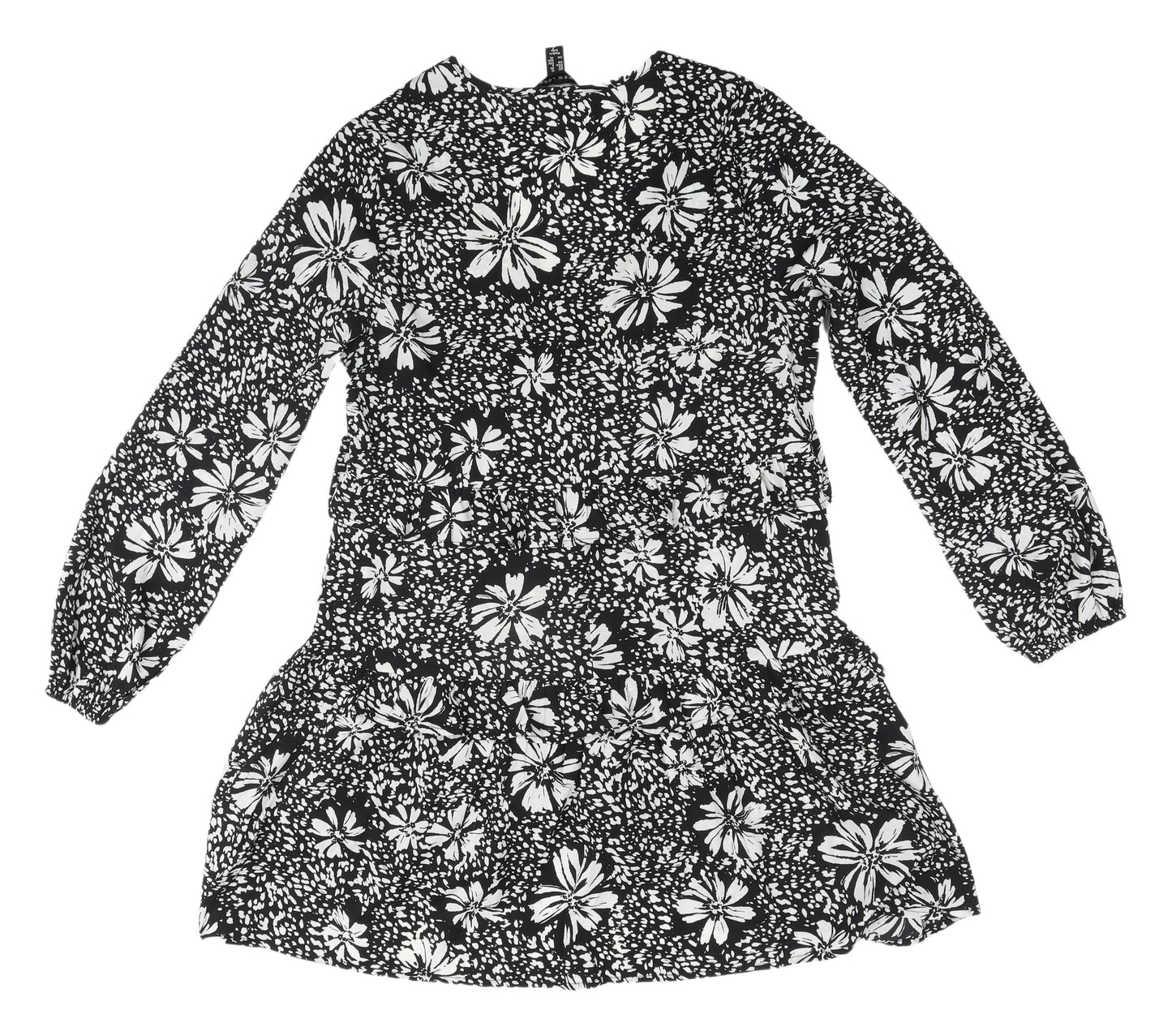New Look Women's Black Floral A-Line Dress, Size 12, Spring