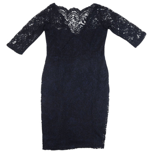 Next Women's Blue Lace Sheath Dress, Size 14, 3/4 Sleeve