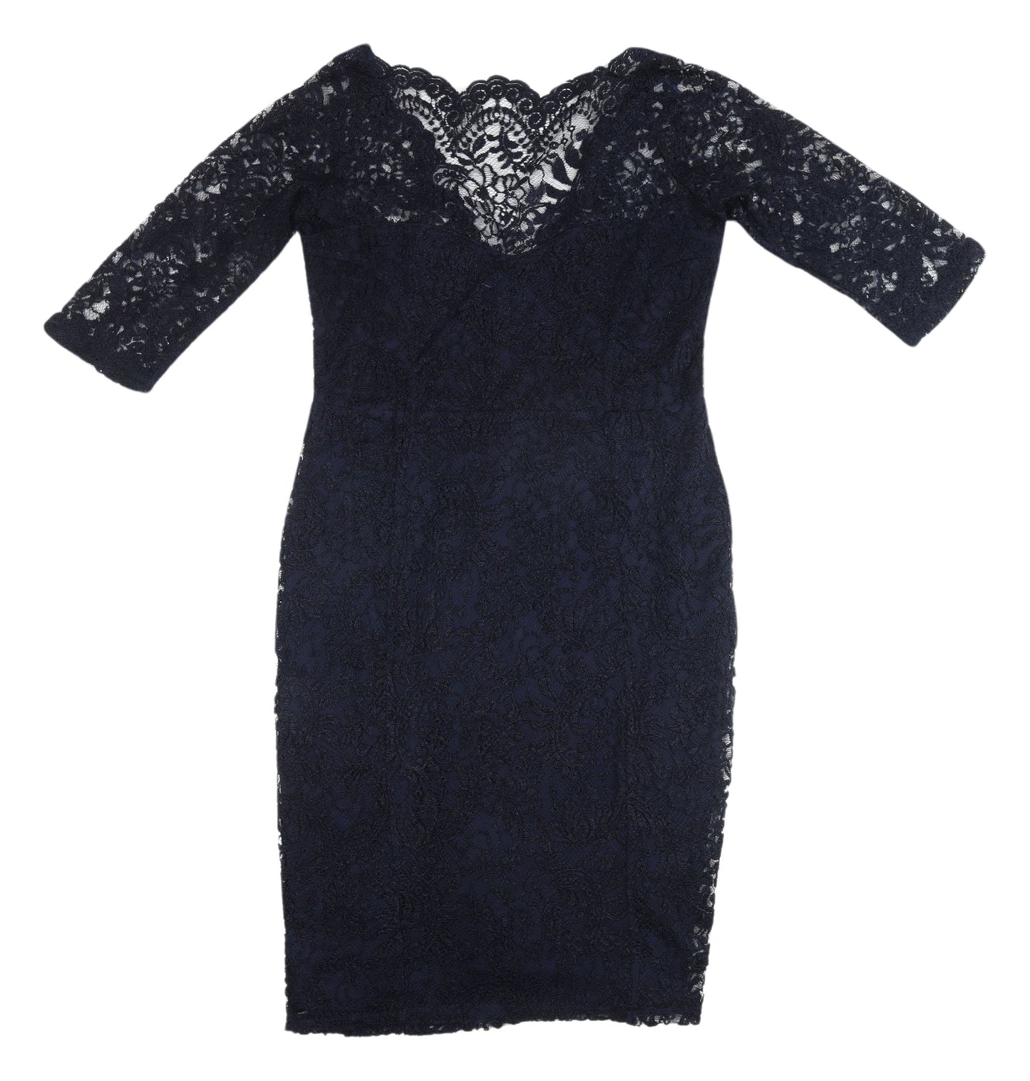 Next Women's Blue Lace Sheath Dress, Size 14, 3/4 Sleeve