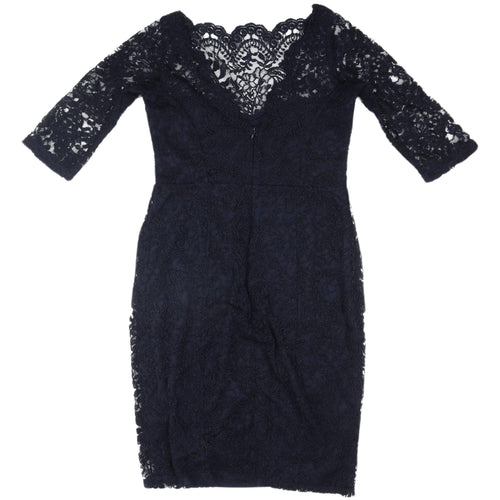 Next Women's Blue Lace Sheath Dress, Size 14, 3/4 Sleeve