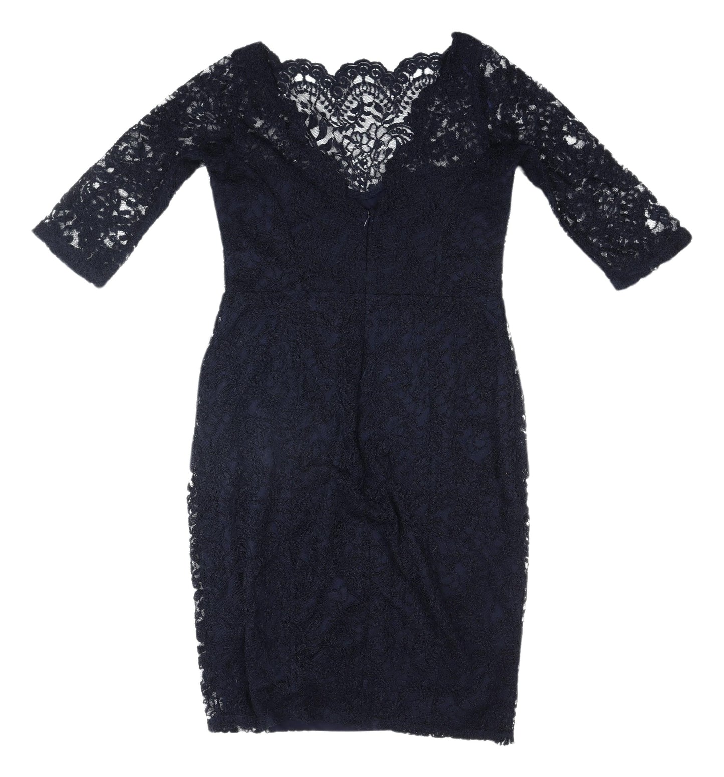 Next Women's Blue Lace Sheath Dress, Size 14, 3/4 Sleeve