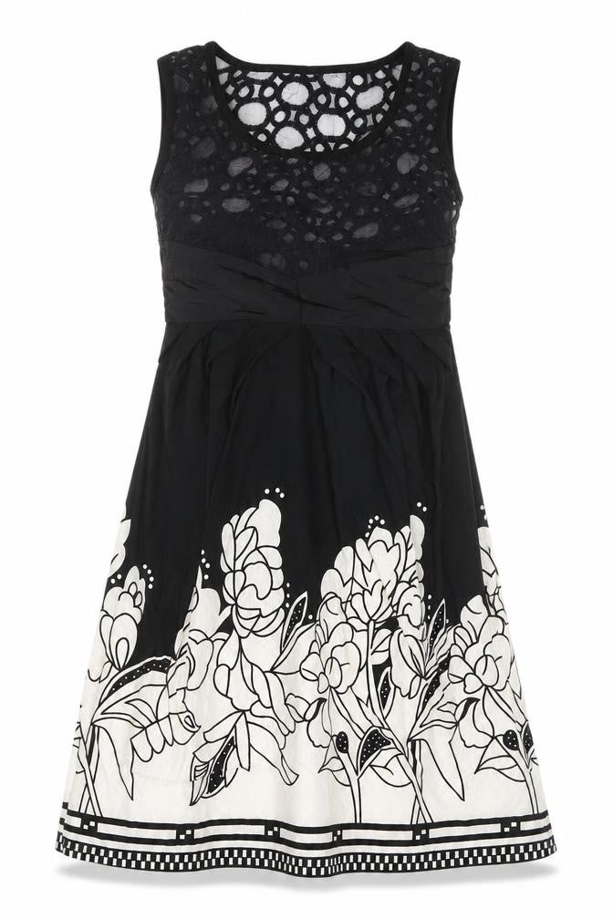 Front view of Heaven Women's Black & White Sleeveless Dress, size 12