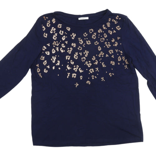 Encuentro Blue Sequin T-Shirt Women L 3/4 Sleeve