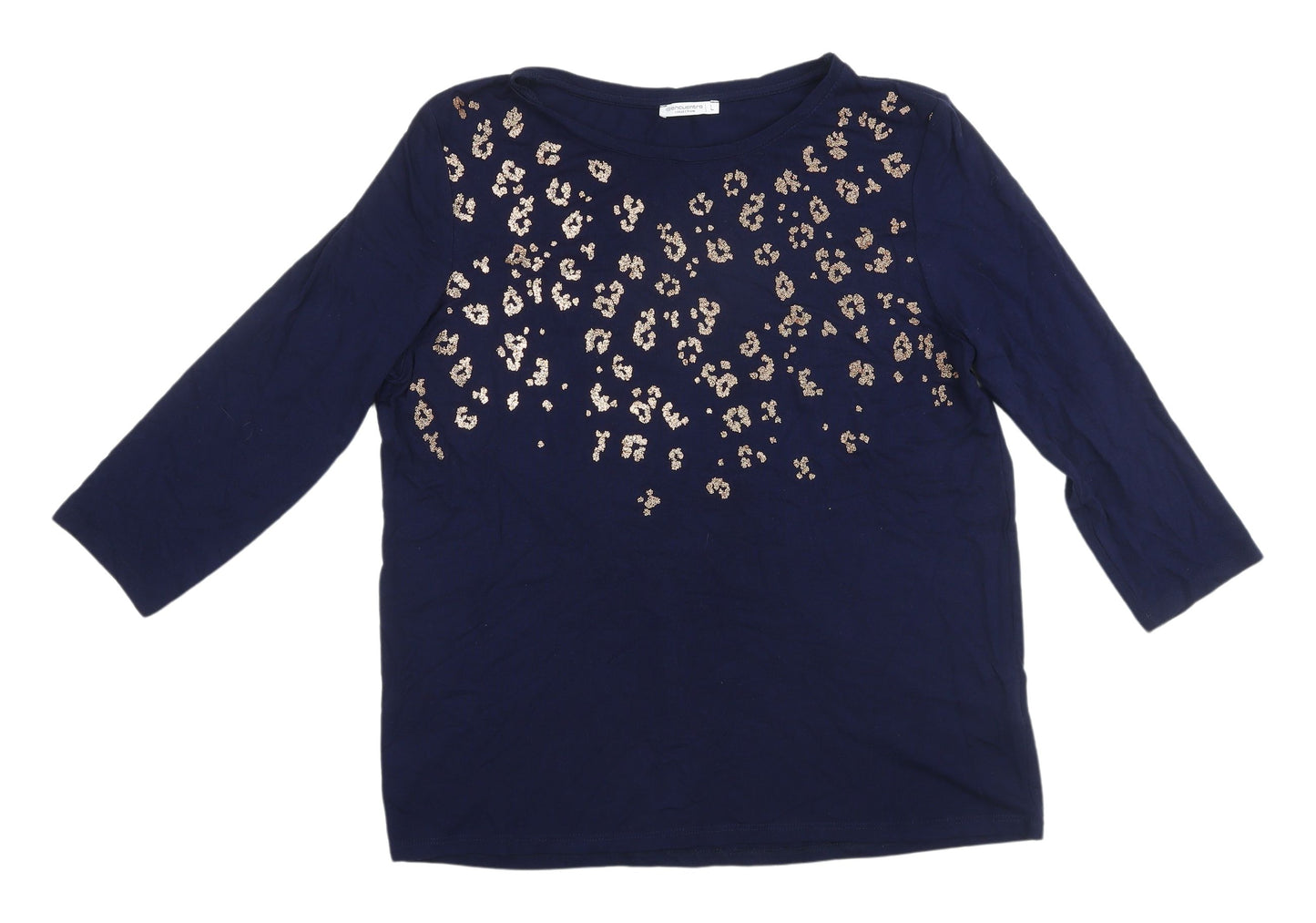 Encuentro Blue Sequin T-Shirt Women L 3/4 Sleeve