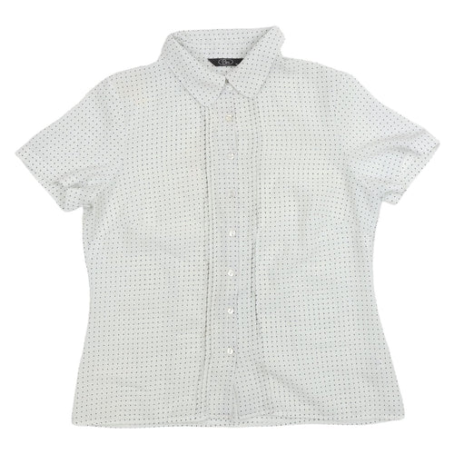 Bm Women's White Polka Dot Button-Up Shirt, Size 14