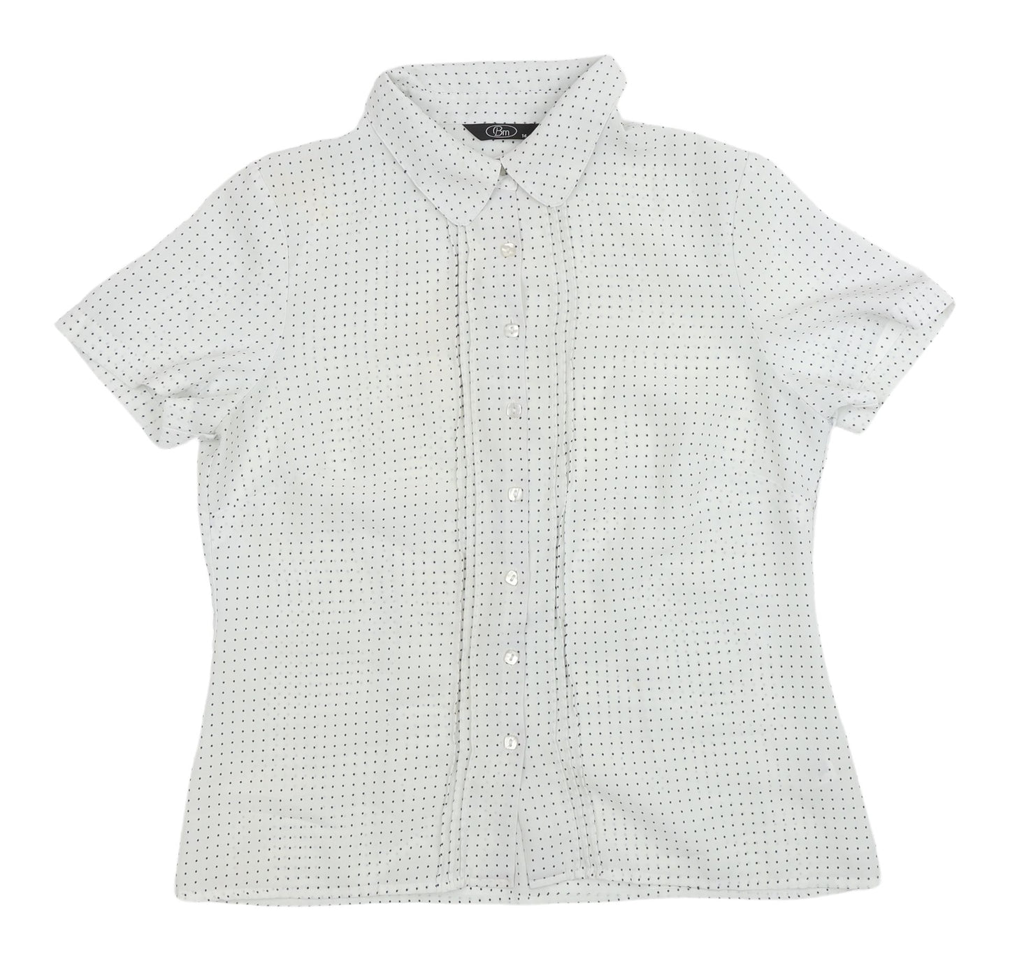 Bm Women's White Polka Dot Button-Up Shirt, Size 14