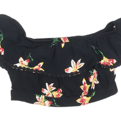 Miss Selfridge Women's Black Floral Cropped Top UK 6