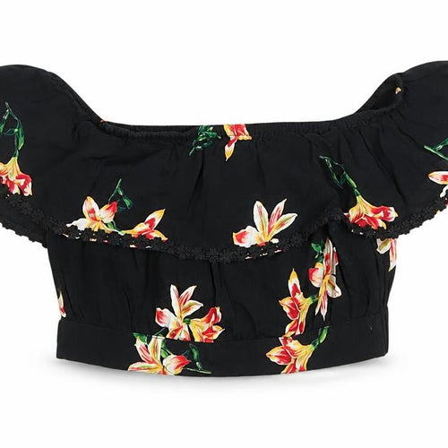 Miss Selfridge Women's Black Floral Cropped Top UK 6