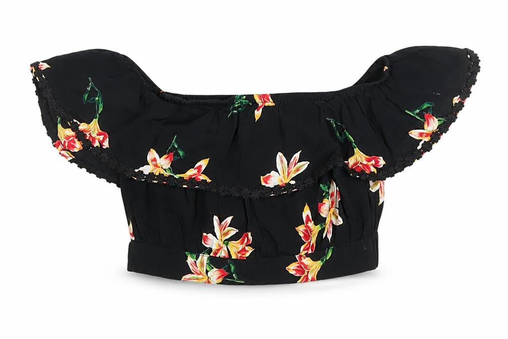 Miss Selfridge Women's Black Floral Cropped Top UK 6
