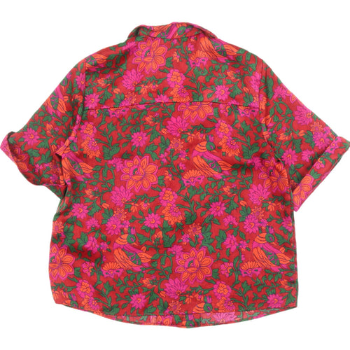Zara Women's Red Floral Button-Up Shirt - Size 10