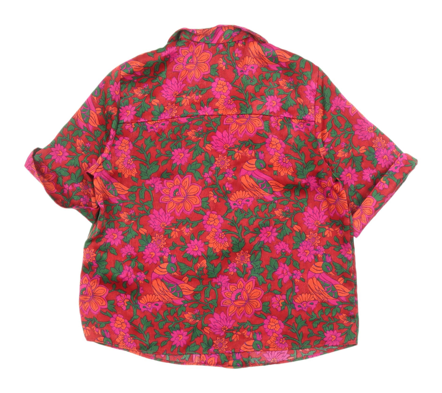 Zara Women's Red Floral Button-Up Shirt - Size 10