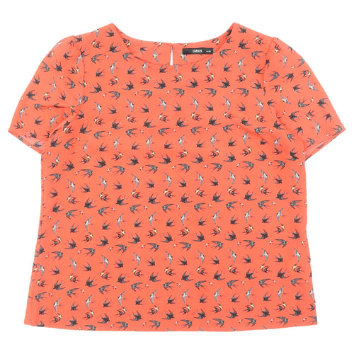 Oasis Women's Orange Bird Print Blouse, Size 14