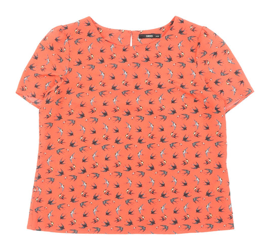 Oasis Women's Orange Bird Print Blouse, Size 14