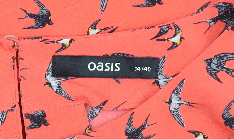 Oasis Women's Orange Bird Print Blouse, Size 14