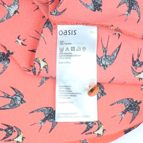 Oasis Women's Orange Bird Print Blouse, Size 14