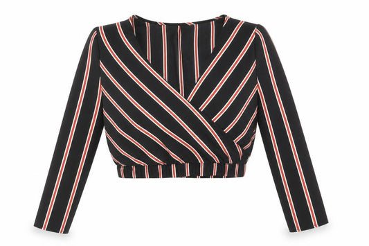 Front view of H&M Women's Multicoloured Striped Wrap Blouse, size 12