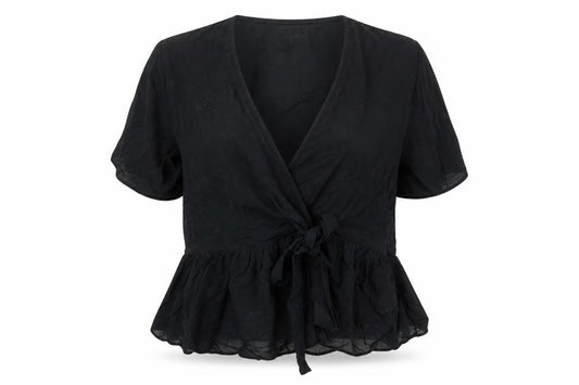 Front view of ASOS Women's Black Wrap Blouse, size 12, V-Neck