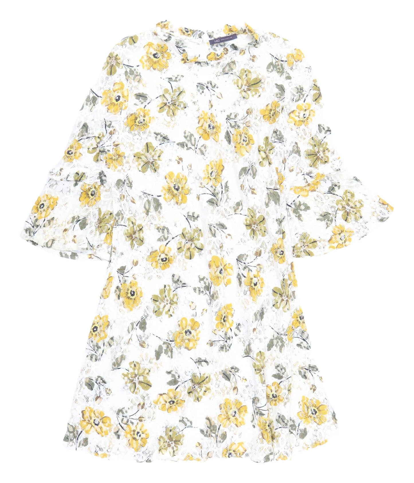 Marks & Spencer Floral Lace Dress, Size 14, Ivory