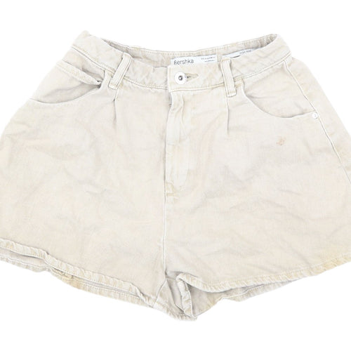 Bershka Women's Beige High Rise Chino Shorts Size 8