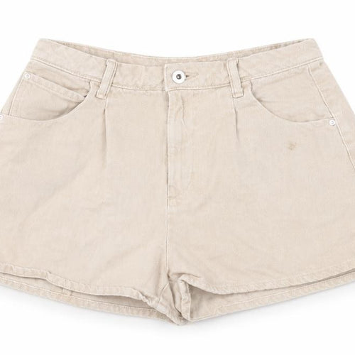 Bershka Women's Beige High Rise Chino Shorts Size 8