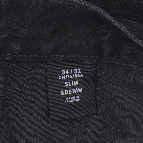 H&M Men's Black Slim Jeans 34 Waist 32 Leg
