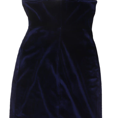 Stradivarius Women's Blue Velvet Bodycon Dress, Size 8
