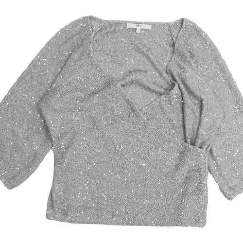 Next Women's Grey Sequin Wrap Jumper Size 14