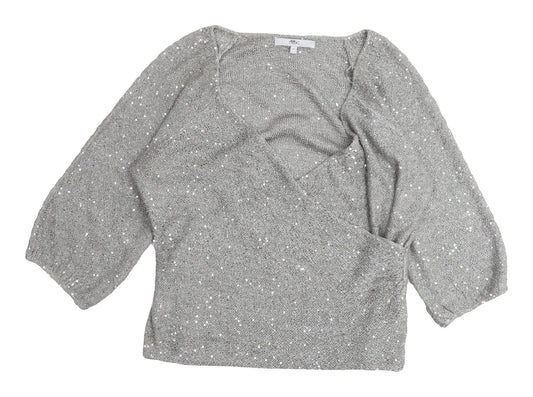 Next Women's Grey Sequin Wrap Jumper Size 14