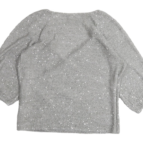 Next Women's Grey Sequin Wrap Jumper Size 14