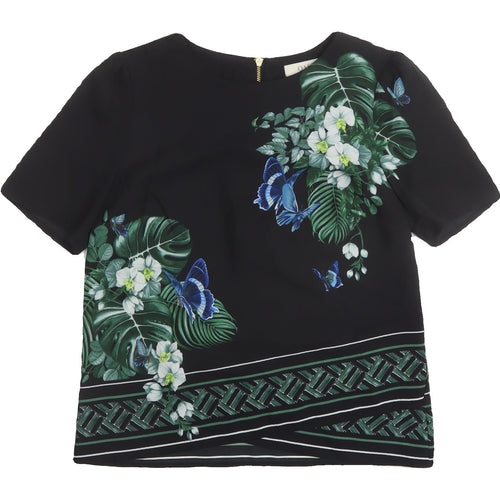 Oasis Women's Black Floral Blouse UK 8 Short Sleeve