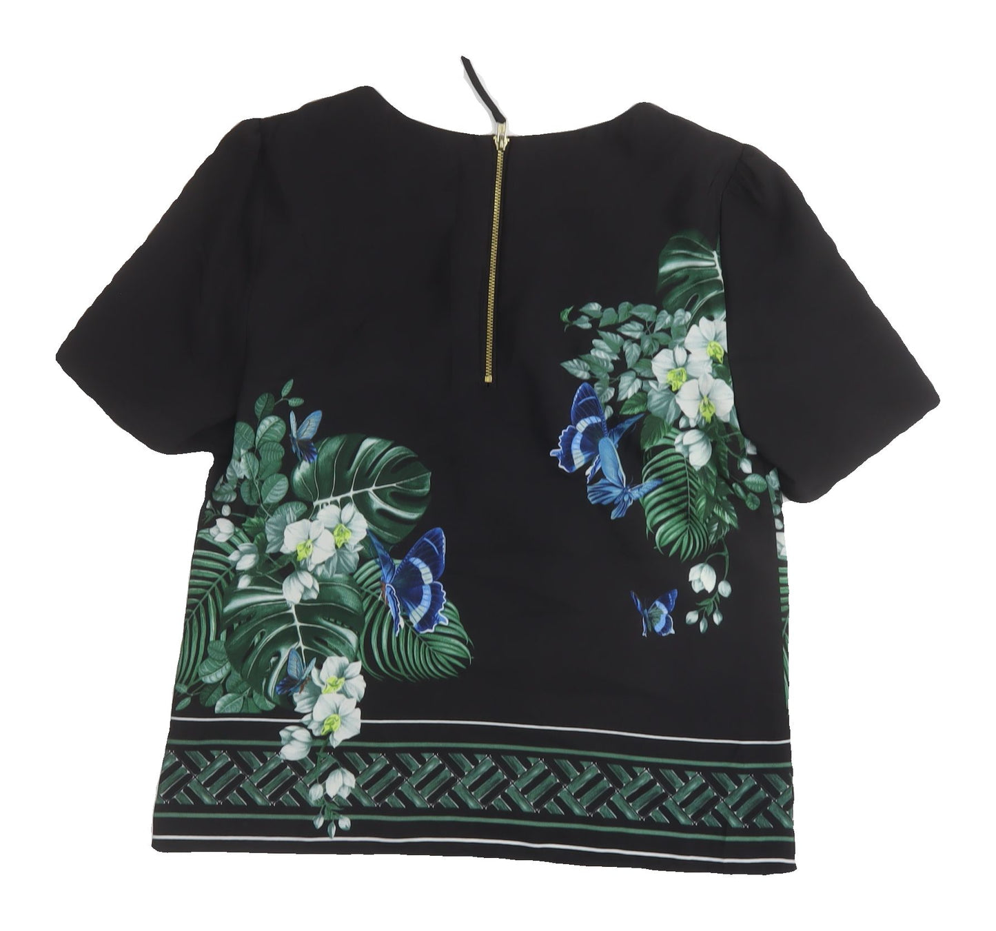 Oasis Women's Black Floral Blouse UK 8 Short Sleeve