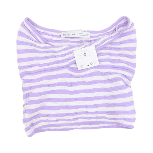 Bershka Women's Purple Striped Sleeveless Blouse Size M