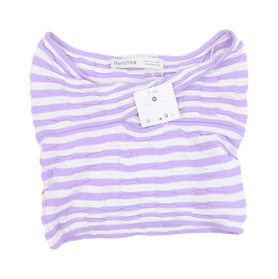 Bershka Women's Purple Striped Sleeveless Blouse Size M