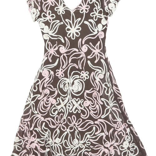 Phase Eight Brown Floral A-Line Dress, Size 14, Artful Elegance