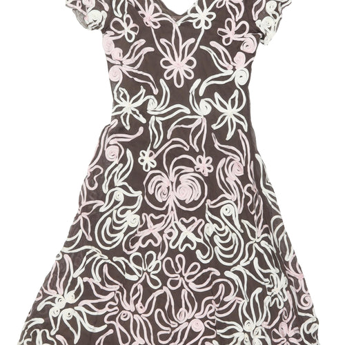 Phase Eight Brown Floral A-Line Dress, Size 14, Artful Elegance