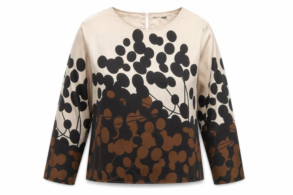 Front view of More & More Women's Geometric Blouse, size 12, Beige