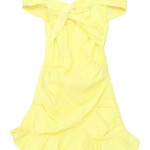 PrettyLittleThing Yellow Off-Shoulder Swing Dress UK 12