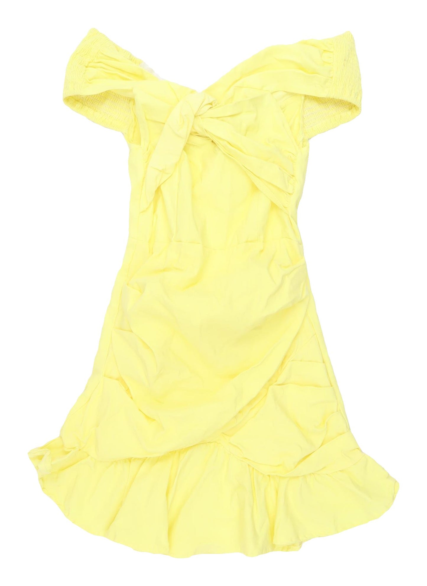 PrettyLittleThing Yellow Off-Shoulder Swing Dress UK 12