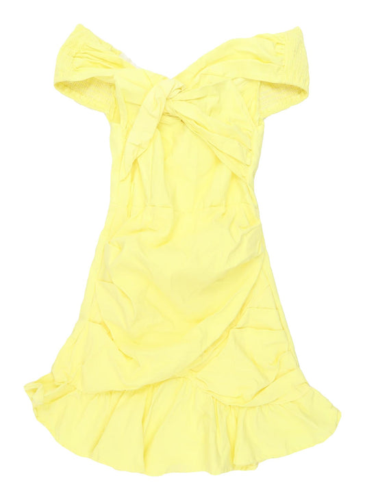 PrettyLittleThing Yellow Off-Shoulder Swing Dress UK 12