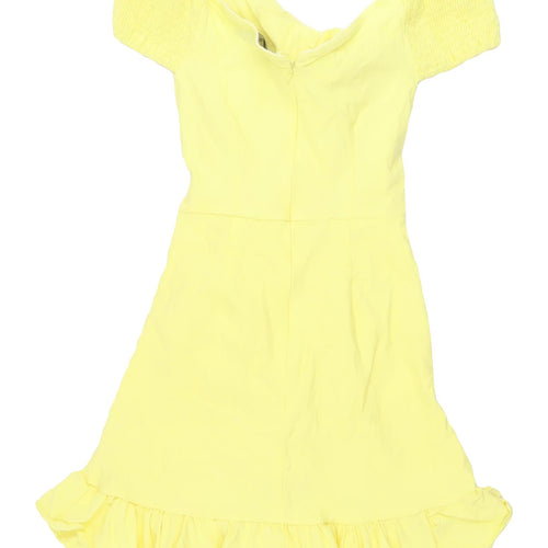 PrettyLittleThing Yellow Off-Shoulder Swing Dress UK 12